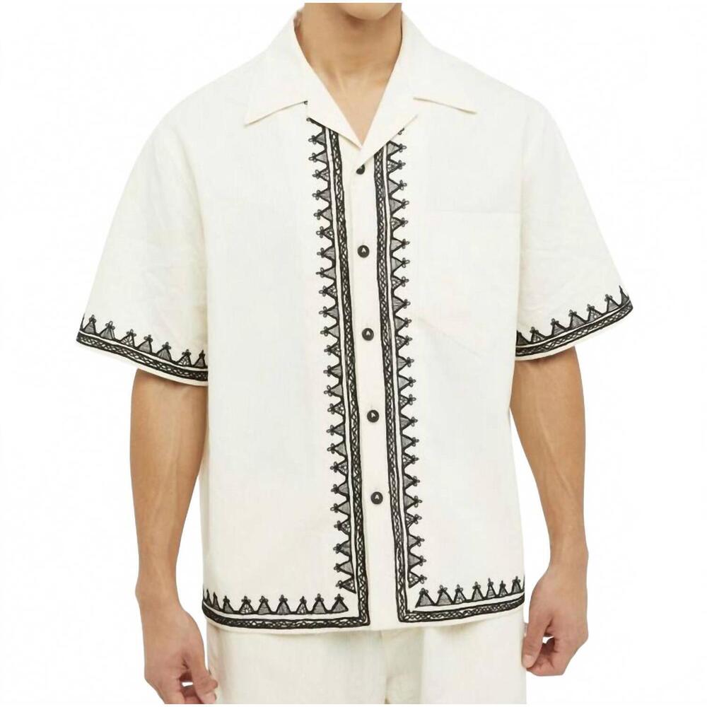 NEW ALANUI akasha short sleeve canvas shirt in white/black
